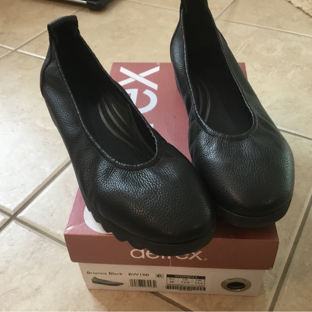 Aetrex Black Flats with Elastic Slip-On Design
